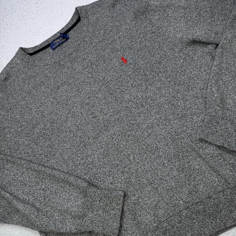 Polo Ralph Lauren Sweater Mens Medium Gray Cotton Knit Crewneck Red Pony Logo